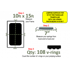 Jumping Surface For 10X15ft Rectangular Trampoline with 108 V-rings for 7" Springs   BEDRC1015108-7