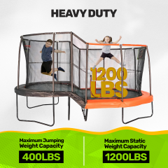 JumpKing 10'x17' Multi-Level Oval Trampoline - Outdoor/Indoor Recreational Trampoline w/ Basketball Hoop, Toss Game, Enclosure Net - Large Trampoline and Great Gift for Kids, Adults, & Family Fun