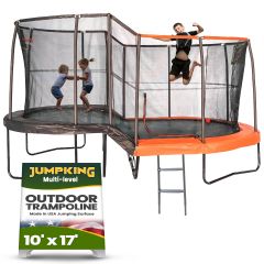 JumpKing 10'x17' Multi-Level Oval Trampoline - Outdoor/Indoor Recreational Trampoline w/ Basketball Hoop, Toss Game, Enclosure Net - Large Trampoline and Great Gift for Kids, Adults, & Family Fun