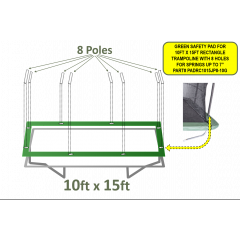 Green Safety PE PAD for 15ft Rectangle trampoline WITH 8 HOLES FOR SPRINGS UP to 7”   Part#PADRC1015JP8-10G