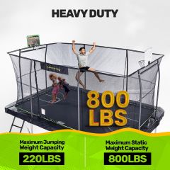JumpKing 10'x15' Rectangle Trampoline with 2 Powder Coated Basketball Hoops & Breakaway Rim and Ladder- Large Recreational Trampoline for Kids and Adults with Enclosure Net