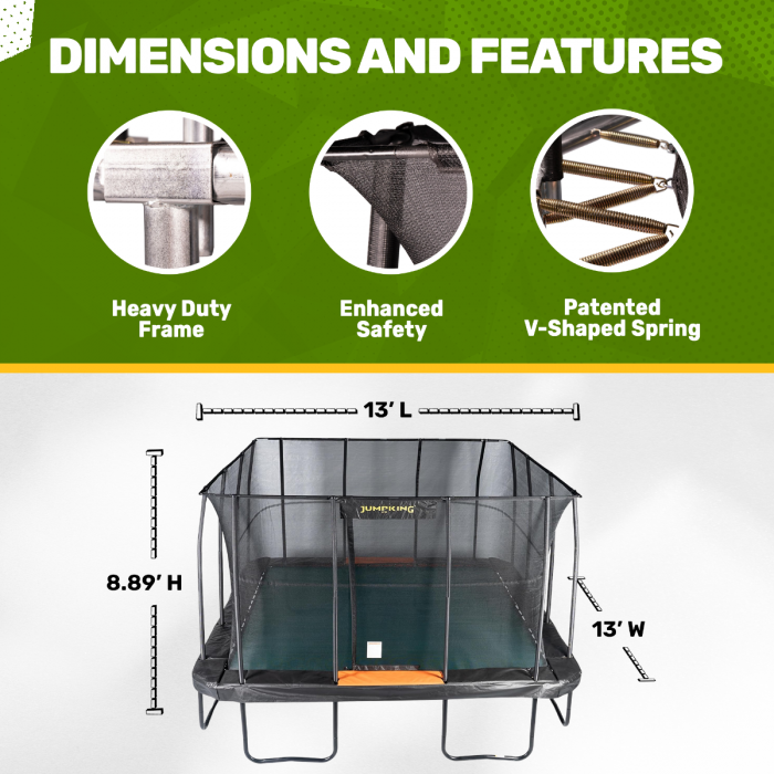 JumpKing 13 x 13 Square Trampoline Outdoor Indoor Recreational Trampoline Large Trampoline and Holiday Gift for