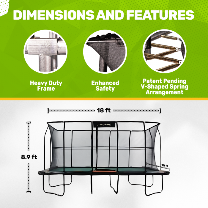 JumpKing Pro Series 10 x18 Rectangle Trampoline Outdoor Indoor Recreational Trampoline with Enclosure Net Professional Trampoline